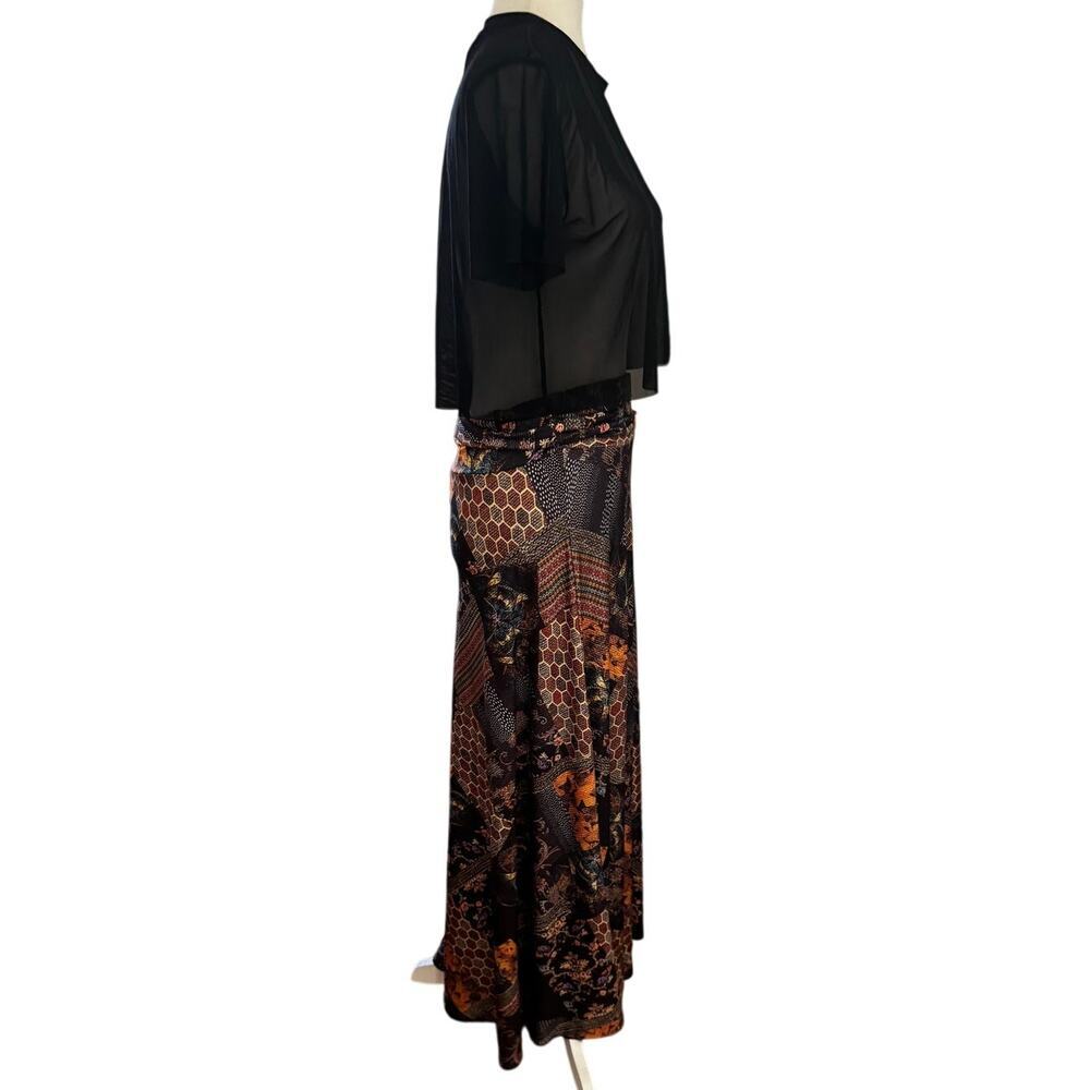 Vintage Patchwork Print Maxi Skirt – High Waist Boho Art Nouveau Size Small - Picture 4 of 6